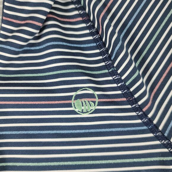 Peter Millar Blue Pink Cream Metallic Stripe 1/4 Zip Pull Over Sun Shirt Medium - Picture 3 of 4